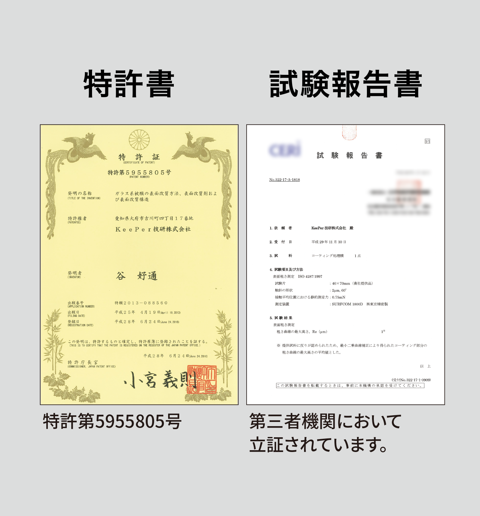 特許書・試験報告書